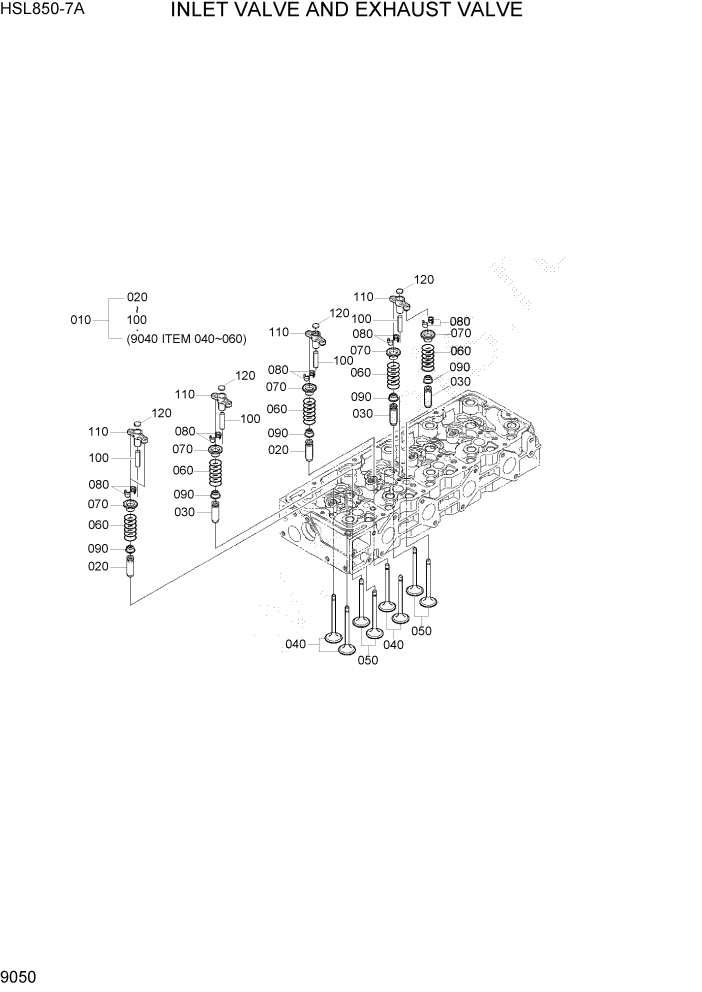 Схема запчастей Hyundai HSL850-7A - PAGE 9050 INLET VALVE AND EXHAUST VALVE ДВИГАТЕЛЬ БАЗА