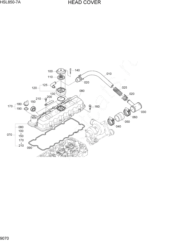 Схема запчастей Hyundai HSL850-7A - PAGE 9070 HEAD COVER ДВИГАТЕЛЬ БАЗА