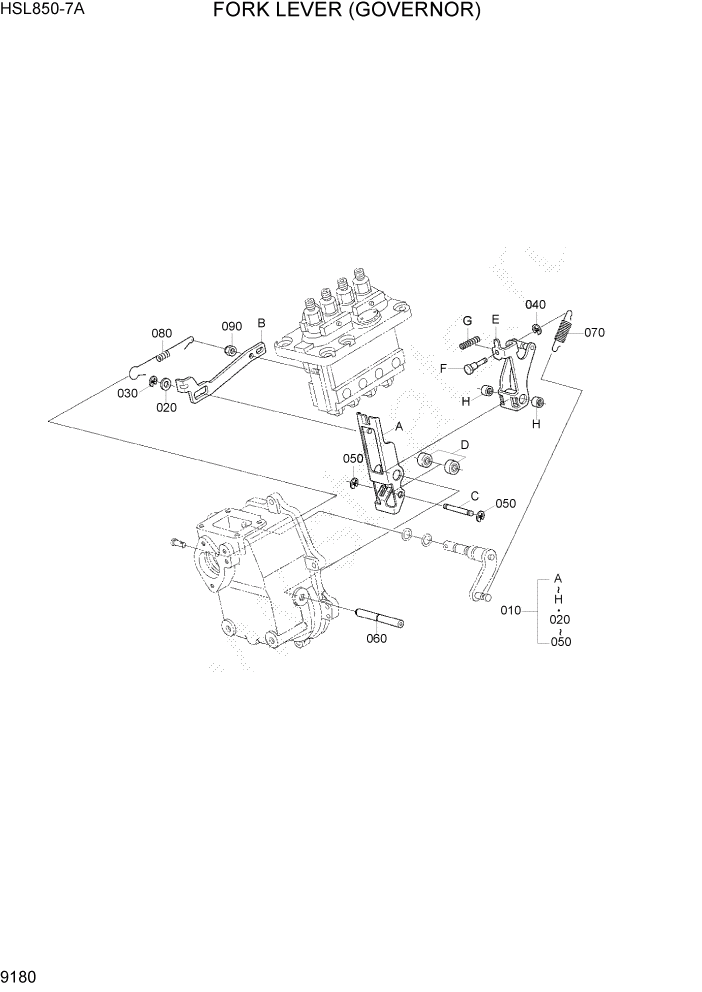 Схема запчастей Hyundai HSL850-7A - PAGE 9180 FORK LEVER (GOVERNOR) ДВИГАТЕЛЬ БАЗА