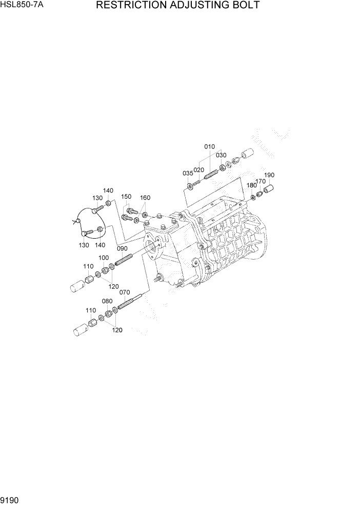 Схема запчастей Hyundai HSL850-7A - PAGE 9190 RESTRICTION ADJUSTING BOLT ДВИГАТЕЛЬ БАЗА