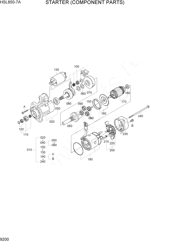 Схема запчастей Hyundai HSL850-7A - PAGE 9200 STARTER (COMPONENT PARTS) ДВИГАТЕЛЬ БАЗА