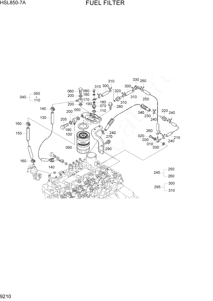 Схема запчастей Hyundai HSL850-7A - PAGE 9210 FUEL FILTER ДВИГАТЕЛЬ БАЗА