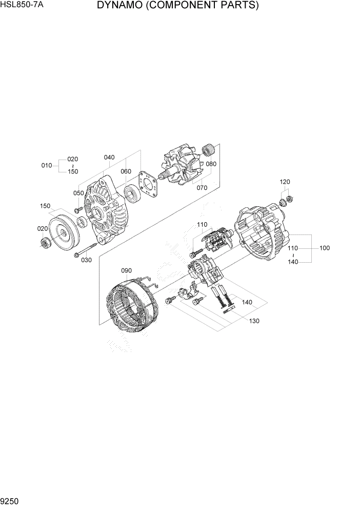 Схема запчастей Hyundai HSL850-7A - PAGE 9250 DYNAMO (COMPONENT PARTS) ДВИГАТЕЛЬ БАЗА