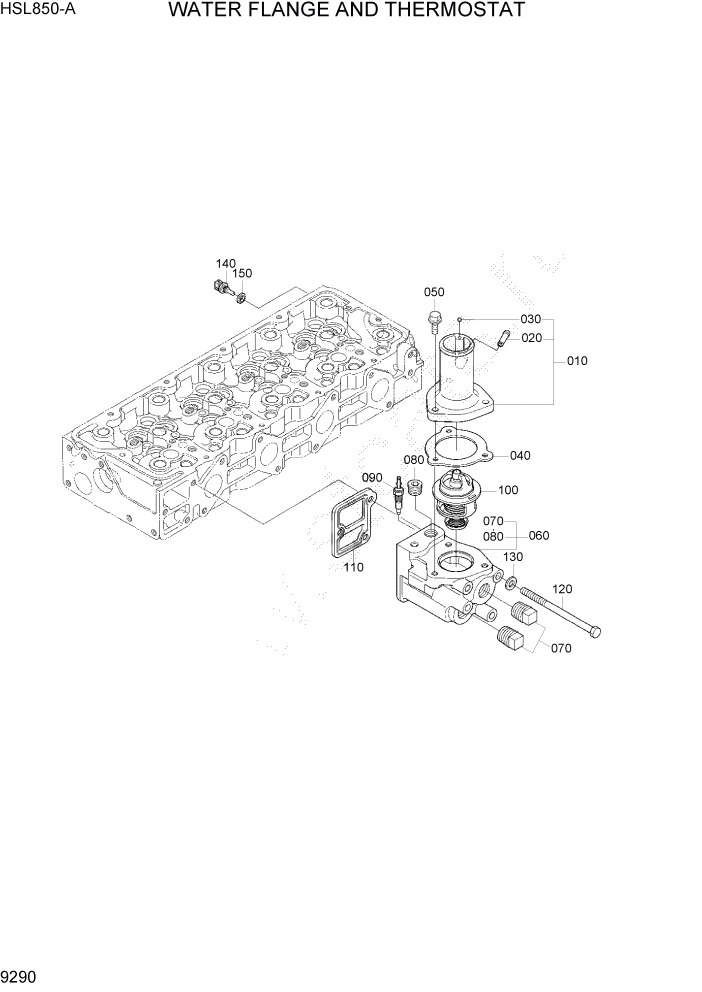 Схема запчастей Hyundai HSL850-7A - PAGE 9290 WATER FLANGE AND THERMOSTAT ДВИГАТЕЛЬ БАЗА