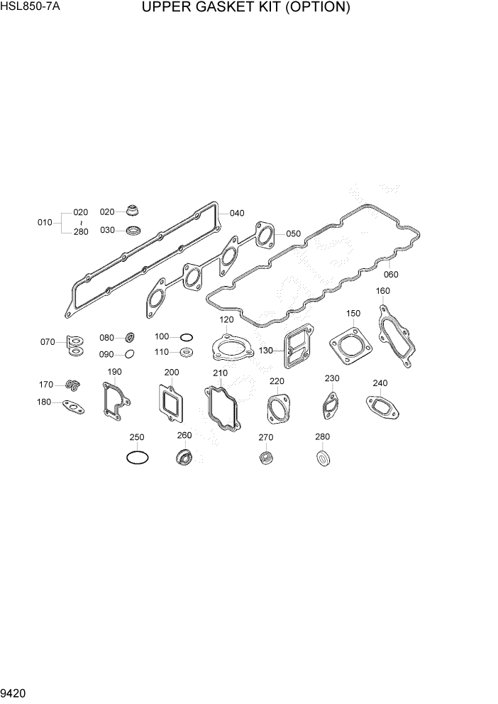 Схема запчастей Hyundai HSL850-7A - PAGE 9420 UPPER GASKET KIT(OPTION) ДВИГАТЕЛЬ БАЗА