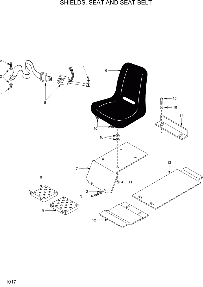 Схема запчастей Hyundai HSL400T - PAGE 1017 SHIELDS, SEAT AND SEAT BELT ГЛАВНАЯ РАМА