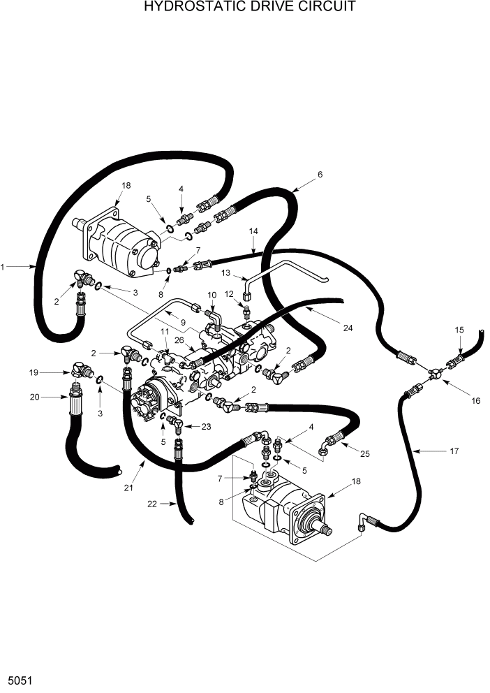 Схема запчастей Hyundai HSL400T - PAGE 5051 HYDROSTATIC DRIVE CIRCUIT ГИДРОСТАТИЧЕСКАЯ СИСТЕМА ПРИВОДОВ