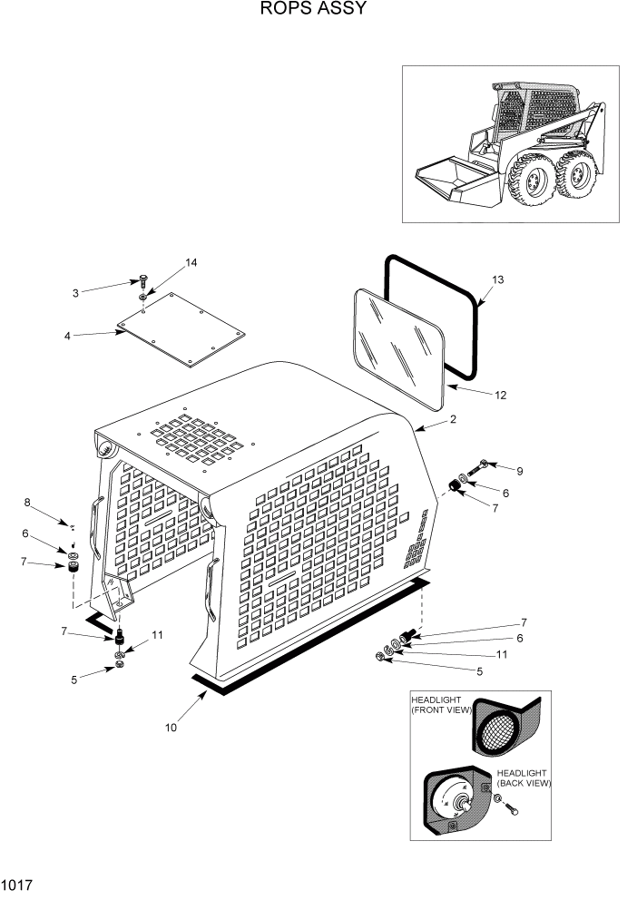 Схема запчастей Hyundai HSL680T - PAGE 1017 ROPS ASSEMBLY ГЛАВНАЯ РАМА