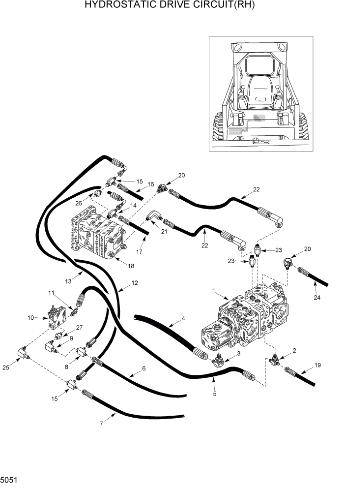 Схема запчастей Hyundai HSL680T - PAGE 5051 HYDROSTATIC DRIVE CIRCUIT(RH) ГИДРОСТАТИЧЕСКАЯ СИСТЕМА ПРИВОДОВ