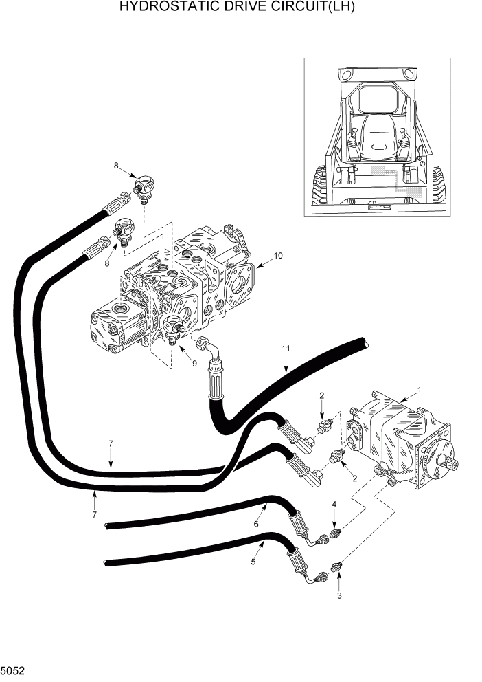 Схема запчастей Hyundai HSL680T - PAGE 5052 HYDROSTATIC DRIVE CIRCUIT(LH) ГИДРОСТАТИЧЕСКАЯ СИСТЕМА ПРИВОДОВ