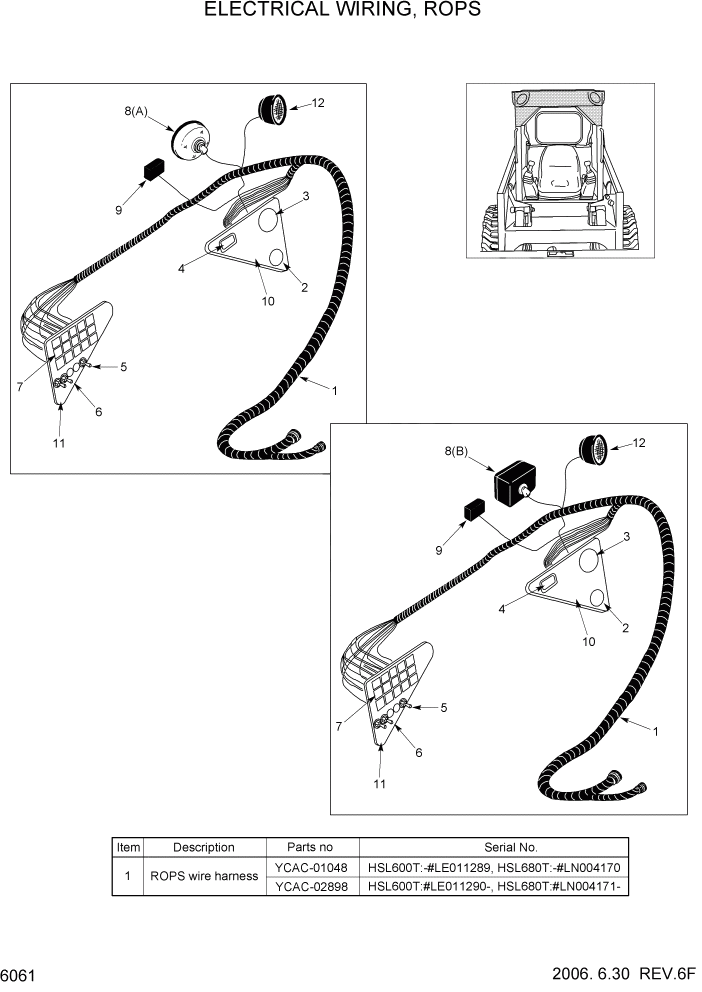 Схема запчастей Hyundai HSL680T - PAGE 6061 ELECTRICAL WIRING, ROPS ЭЛЕКТРИЧЕСКАЯ СИСТЕМА