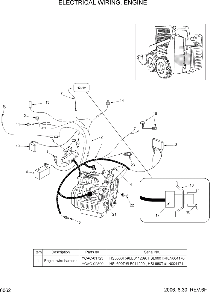 Схема запчастей Hyundai HSL680T - PAGE 6062 ELECTRICAL WIRING, ENGINE ЭЛЕКТРИЧЕСКАЯ СИСТЕМА