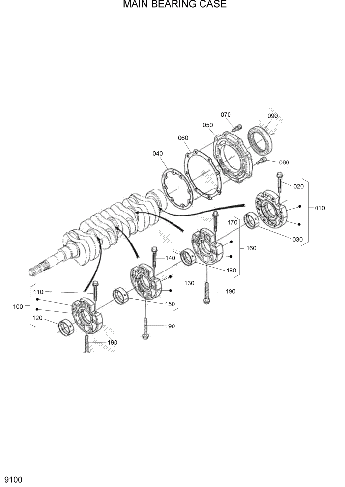 Схема запчастей Hyundai HSL680T - PAGE 9100 MAIN BEARING CASE ДВИГАТЕЛЬ БАЗА