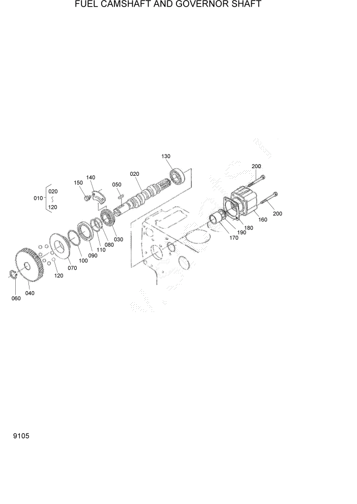 Схема запчастей Hyundai HSL680T - PAGE 9105 FUEL CAMSHAFT AND GOVERNOR SHAFT ДВИГАТЕЛЬ БАЗА