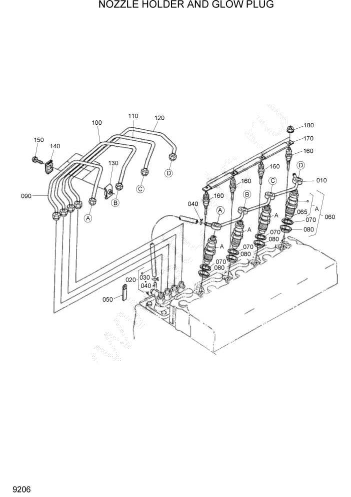 Схема запчастей Hyundai HSL680T - PAGE 9206 NOZZLE HOLDER AND GLOW PLUG ДВИГАТЕЛЬ БАЗА