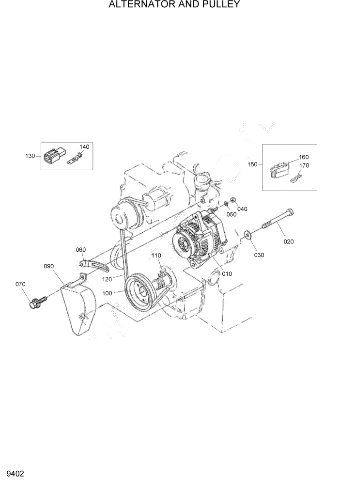 Схема запчастей Hyundai HSL680T - PAGE 9402 ALTERNATOR AND PULLEY ДВИГАТЕЛЬ БАЗА