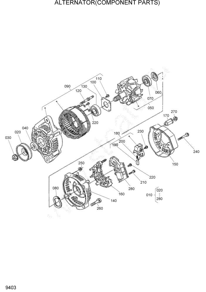 Схема запчастей Hyundai HSL680T - PAGE 9403 ALTERNATOR(COMPONENT PARTS) ДВИГАТЕЛЬ БАЗА