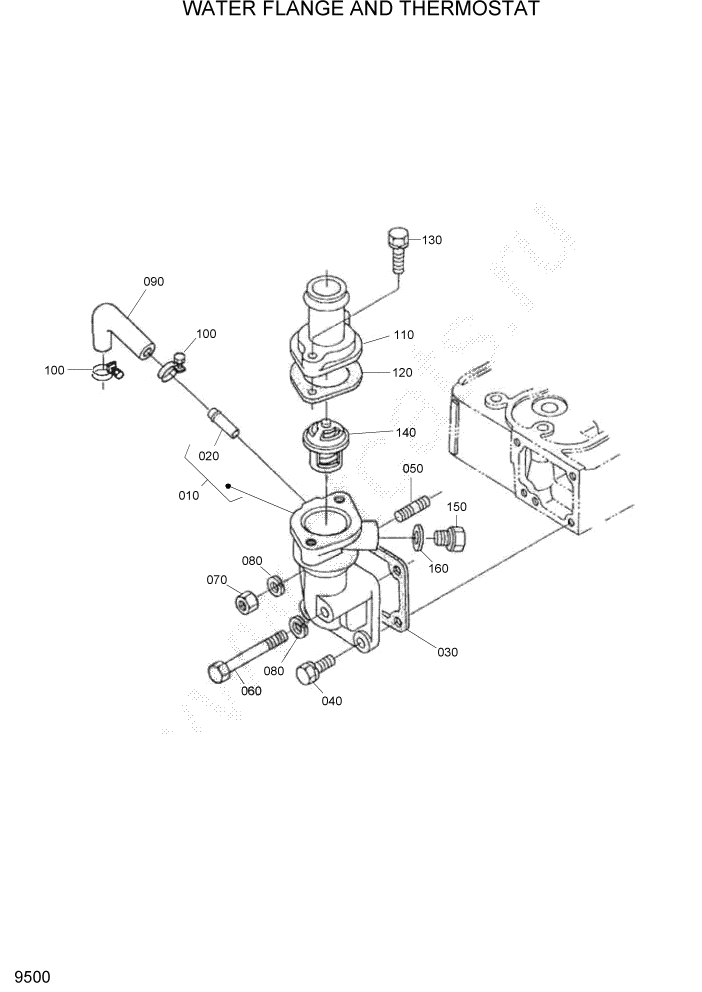 Схема запчастей Hyundai HSL680T - PAGE 9500 WATER FLANGE AND THERMOSTAT ДВИГАТЕЛЬ БАЗА