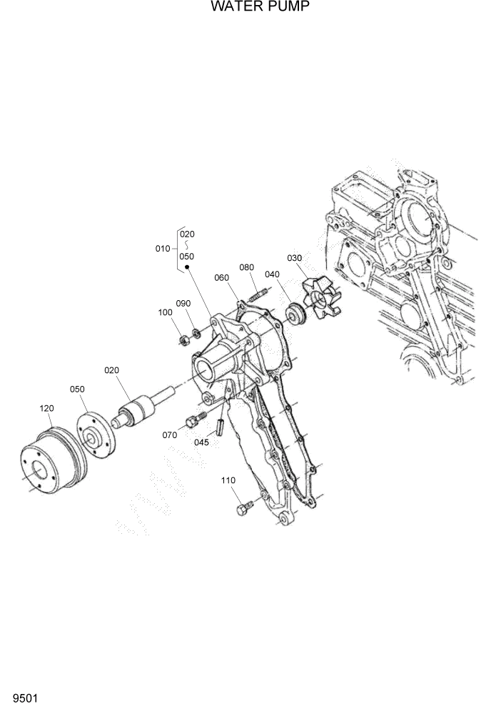 Схема запчастей Hyundai HSL680T - PAGE 9501 WATER PUMP ДВИГАТЕЛЬ БАЗА