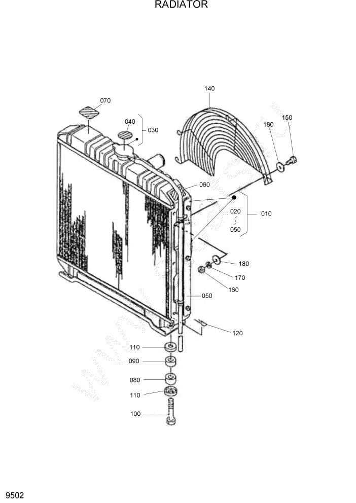 Схема запчастей Hyundai HSL680T - PAGE 9502 RADIATOR ДВИГАТЕЛЬ БАЗА