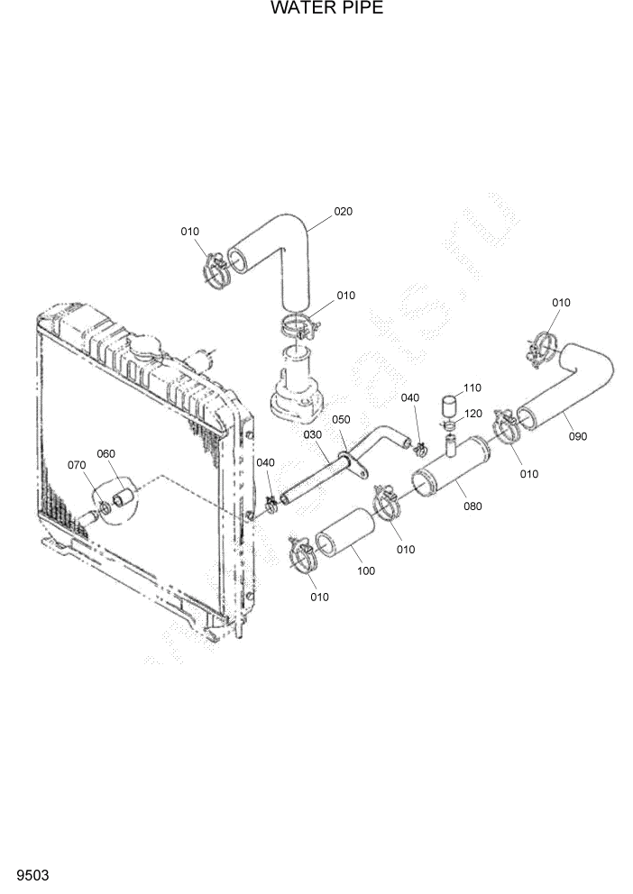 Схема запчастей Hyundai HSL680T - PAGE 9503 WATER PIPE ДВИГАТЕЛЬ БАЗА