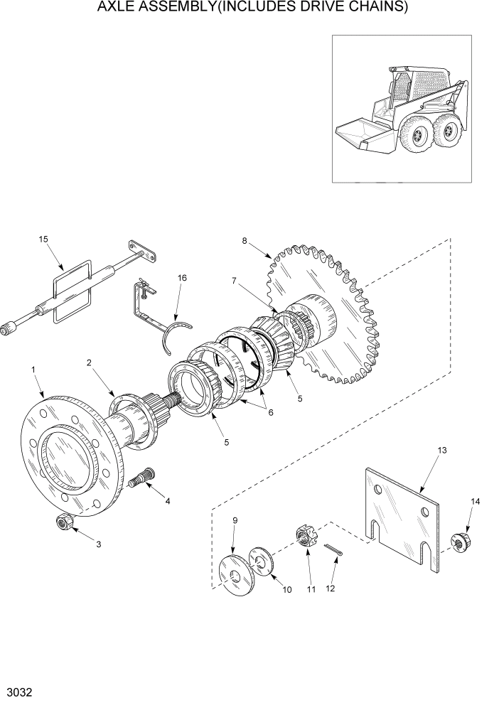 Схема запчастей Hyundai HSL800T - PAGE 3032 AXLE ASSEMBLY(INCLUDES DRIVE CHAINS) КОНЕЧНАЯ ПЕРЕДАЧА ПРИВОДА