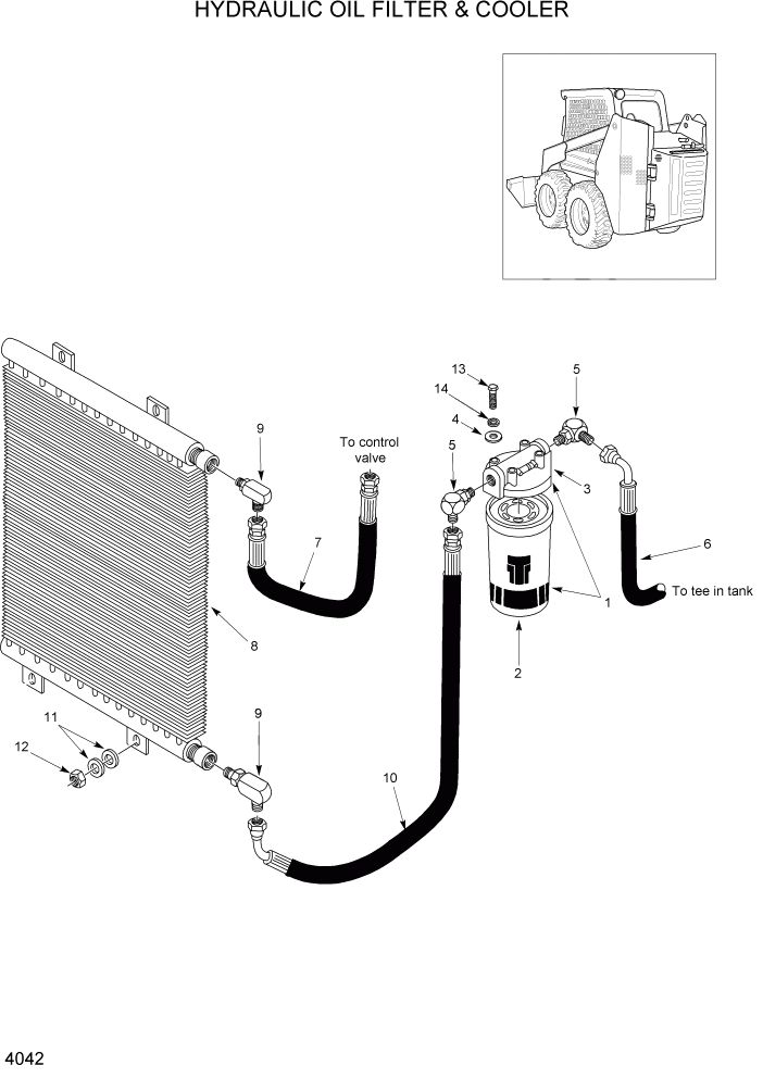 Схема запчастей Hyundai HSL800T - PAGE 4042 HYDRAULIC OIL FILTER & COOLER ГИДРАВЛИЧЕСКАЯ СИСТЕМА