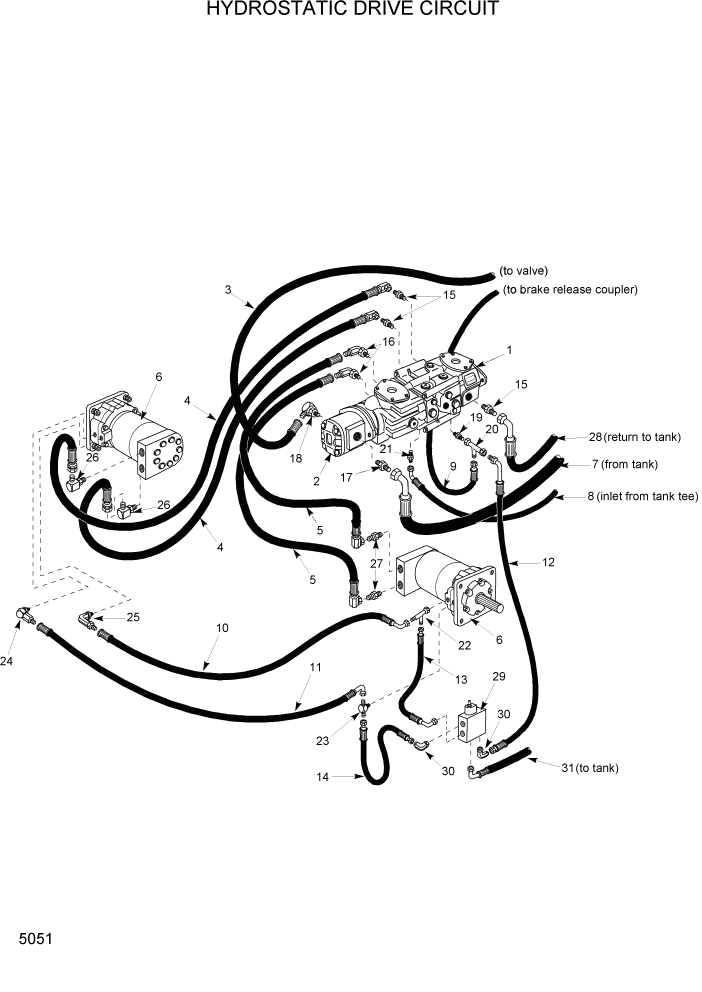 Схема запчастей Hyundai HSL800T - PAGE 5051 HYDROSTATIC DRIVE CIRCUIT ГИДРОСТАТИЧЕСКАЯ СИСТЕМА ПРИВОДОВ