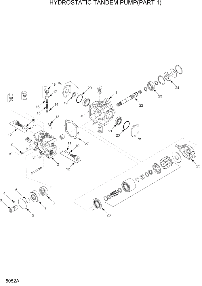 Схема запчастей Hyundai HSL800T - PAGE 5052A HYDROSTATIC TANDEM PUMP(PART 1) ГИДРОСТАТИЧЕСКАЯ СИСТЕМА ПРИВОДОВ