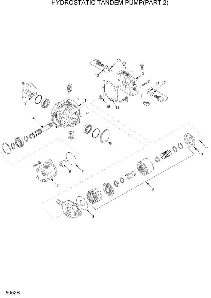 Схема запчастей Hyundai HSL800T - PAGE 5052B HYDROSTATIC TANDEM PUMP(PART 2) ГИДРОСТАТИЧЕСКАЯ СИСТЕМА ПРИВОДОВ