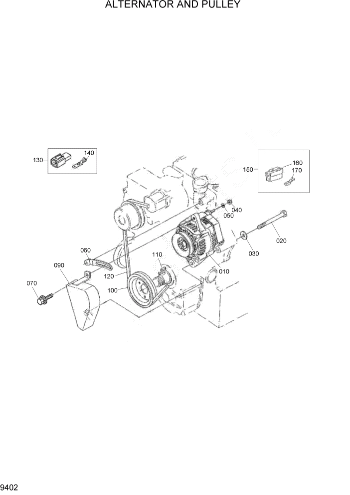 Схема запчастей Hyundai HSL800T - PAGE 9402 ALTERNATOR AND PULLEY ДВИГАТЕЛЬ БАЗА