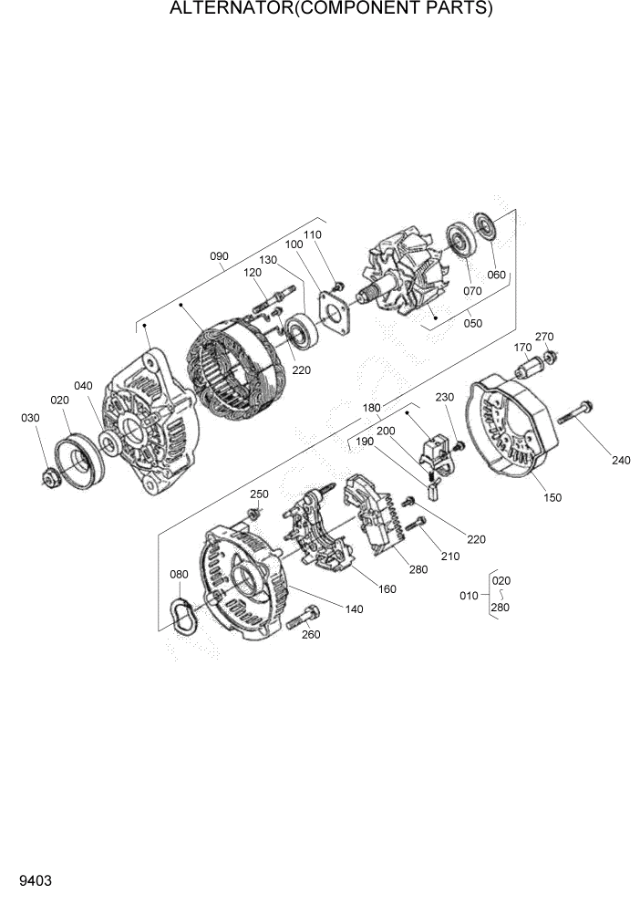 Схема запчастей Hyundai HSL800T - PAGE 9403 ALTERNATOR(COMPONENT PARTS) ДВИГАТЕЛЬ БАЗА