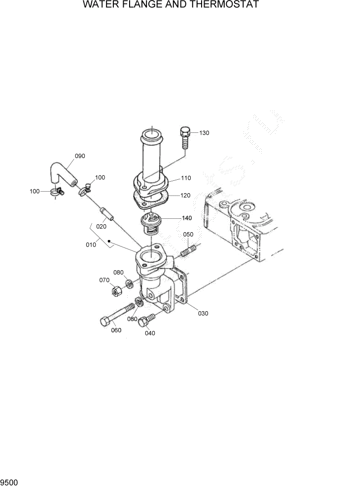 Схема запчастей Hyundai HSL800T - PAGE 9500 WATER FLANGE AND THERMOSTAT ДВИГАТЕЛЬ БАЗА