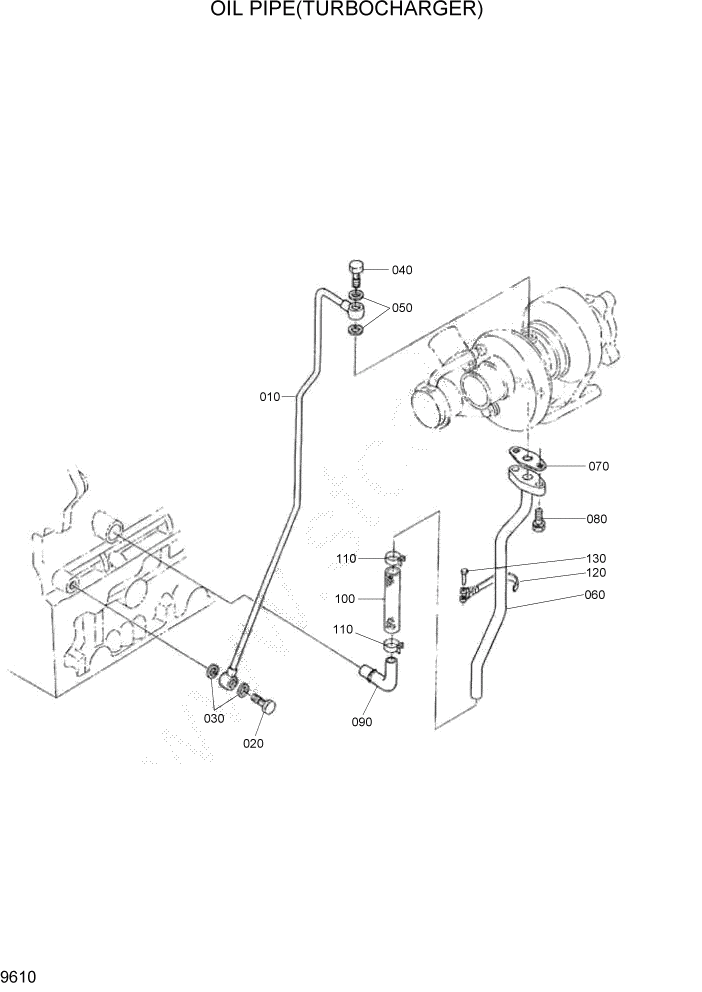 Схема запчастей Hyundai HSL800T - PAGE 9610 OIL PIPE(TURBOCHARGER) ДВИГАТЕЛЬ БАЗА