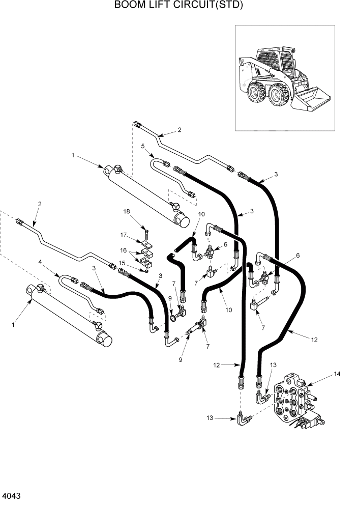 Схема запчастей Hyundai HSL960T - PAGE 4043 BOOM LIFT CIRCUIT(STD) ГИДРАВЛИЧЕСКАЯ СИСТЕМА