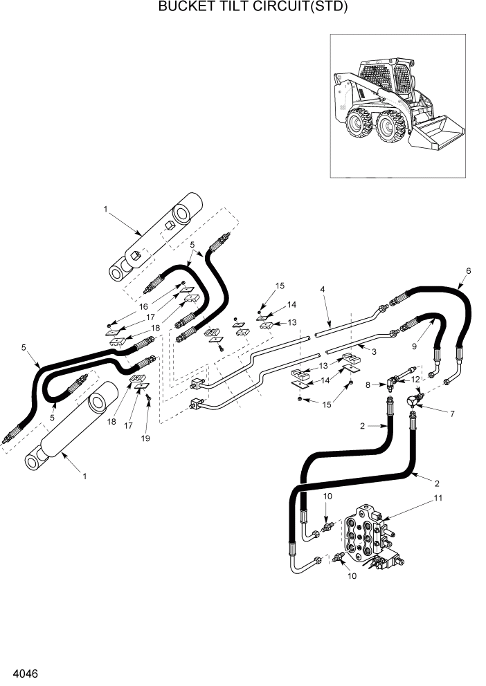 Схема запчастей Hyundai HSL960T - PAGE 4046 BUCKET TILT CIRCUIT(STD) ГИДРАВЛИЧЕСКАЯ СИСТЕМА