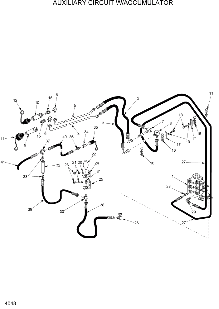 Схема запчастей Hyundai HSL960T - PAGE 4048 AUXILIARY CIRCUIT W/ACCUMULATOR ГИДРАВЛИЧЕСКАЯ СИСТЕМА