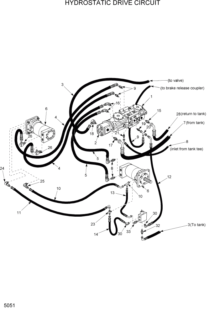 Схема запчастей Hyundai HSL960T - PAGE 5051 HYDROSTATIC DRIVE CIRCUIT ГИДРОСТАТИЧЕСКАЯ СИСТЕМА ПРИВОДОВ