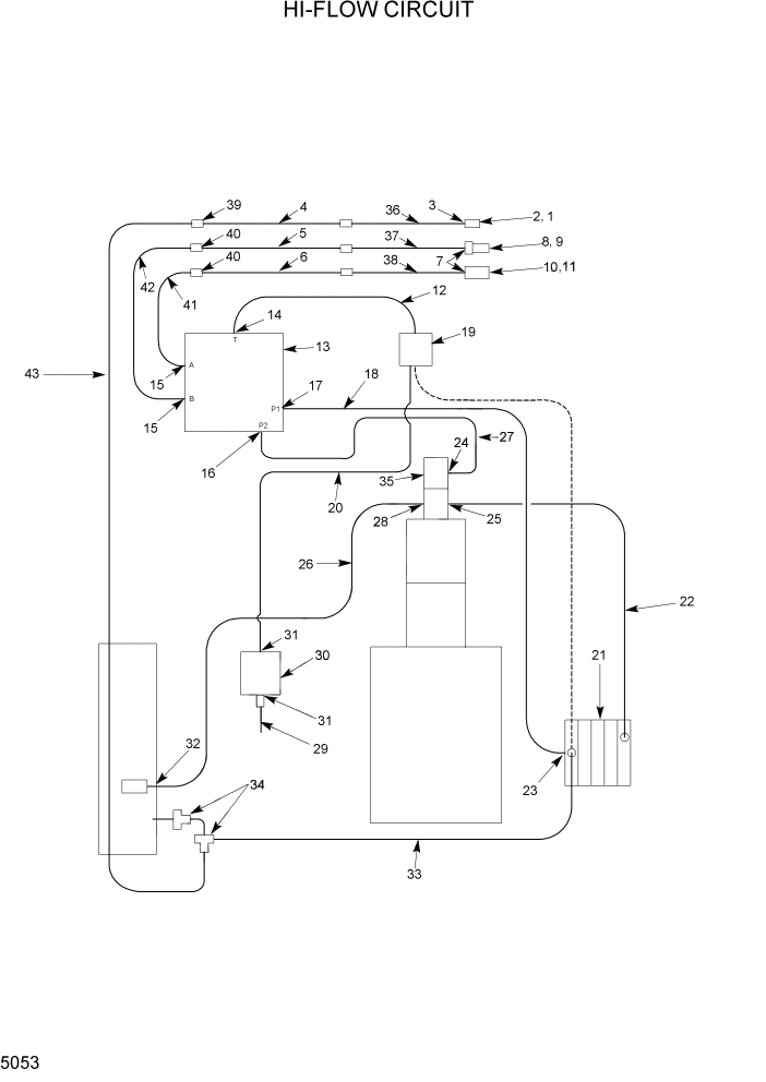 Схема запчастей Hyundai HSL960T - PAGE 5053 HI-FLOW CIRCUIT ГИДРОСТАТИЧЕСКАЯ СИСТЕМА ПРИВОДОВ