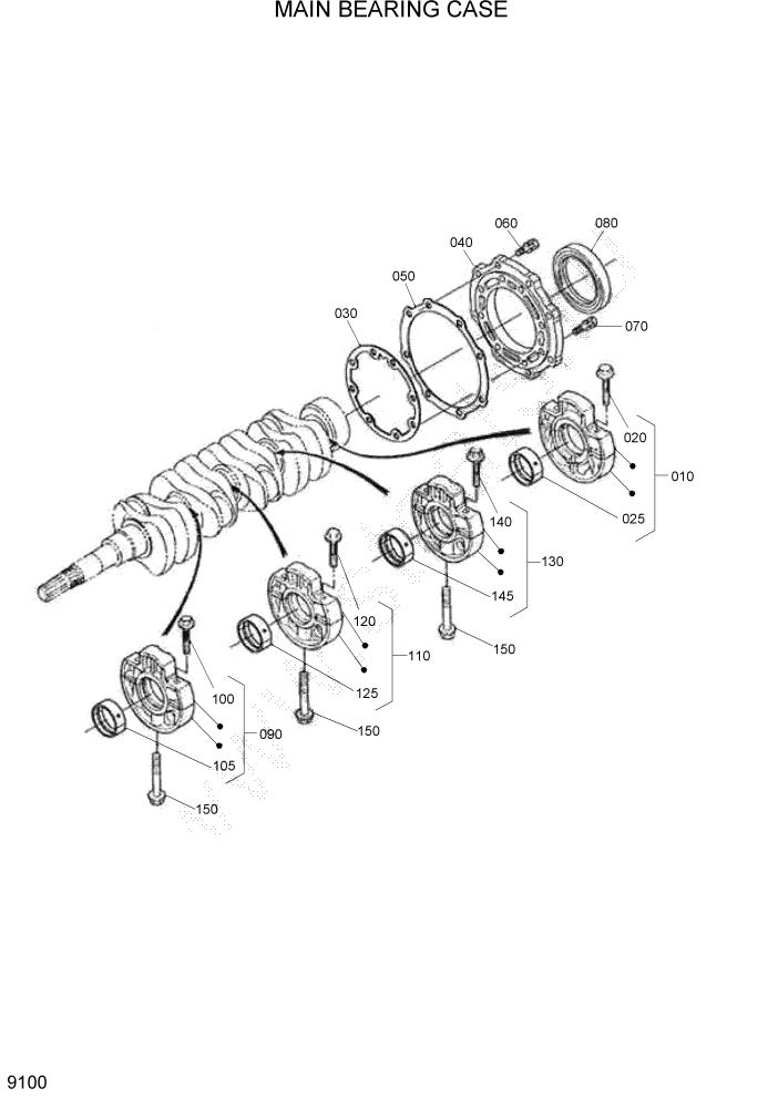 Схема запчастей Hyundai HSL960T - PAGE 9100 MAIN BEARING CASE ДВИГАТЕЛЬ БАЗА