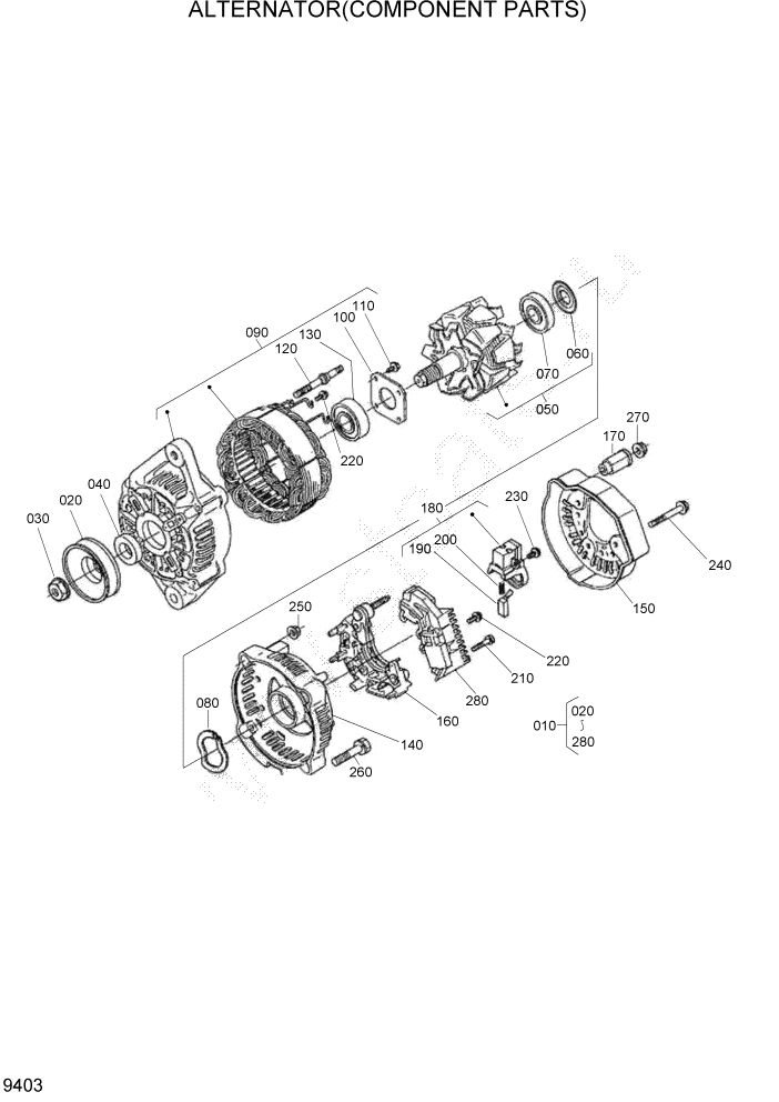 Схема запчастей Hyundai HSL960T - PAGE 9403 ALTERNATOR(COMPONENT PARTS) ДВИГАТЕЛЬ БАЗА