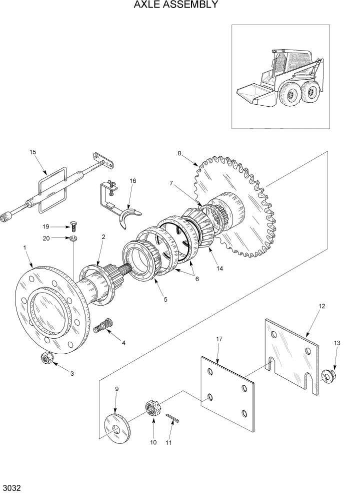 Схема запчастей Hyundai HSL1200T - PAGE 3032 AXLE ASSEMBLY КОНЕЧНАЯ ПЕРЕДАЧА ПРИВОДА