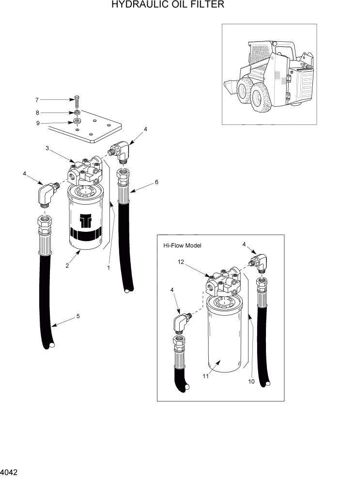 Схема запчастей Hyundai HSL1200T - PAGE 4042 HYDRAULIC OIL FILTER ГИДРАВЛИЧЕСКАЯ СИСТЕМА