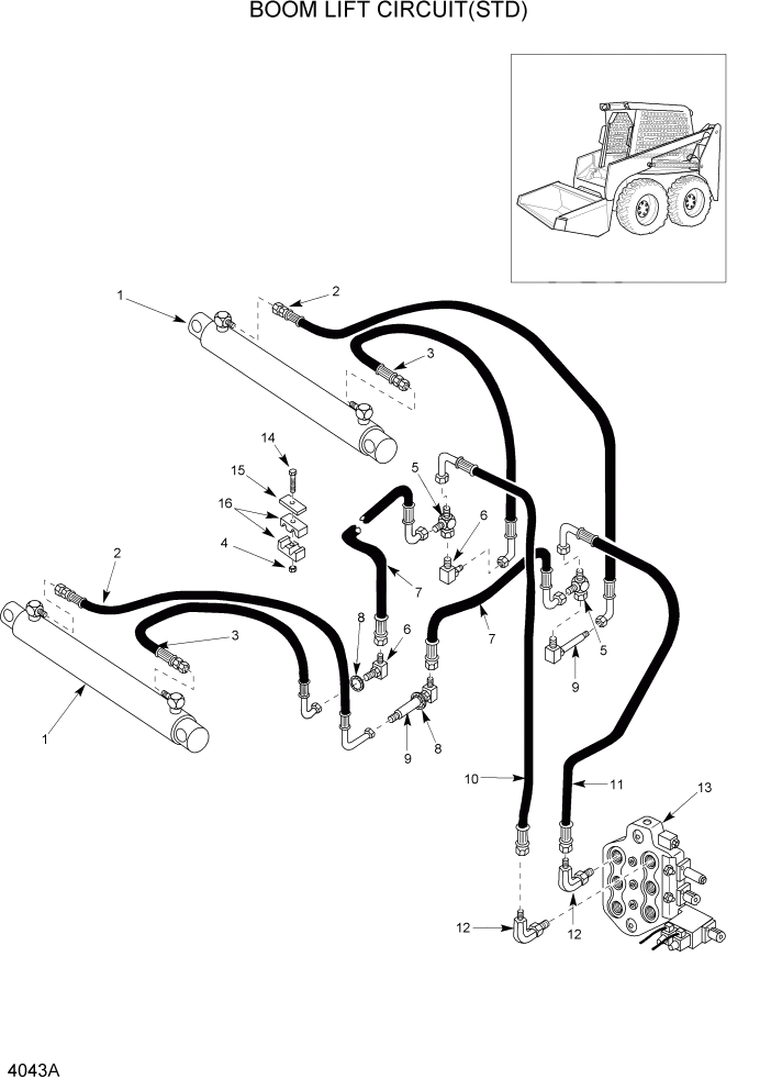 Схема запчастей Hyundai HSL1200T - PAGE 4043A BOOM LIFT CIRCUIT(STD) ГИДРАВЛИЧЕСКАЯ СИСТЕМА