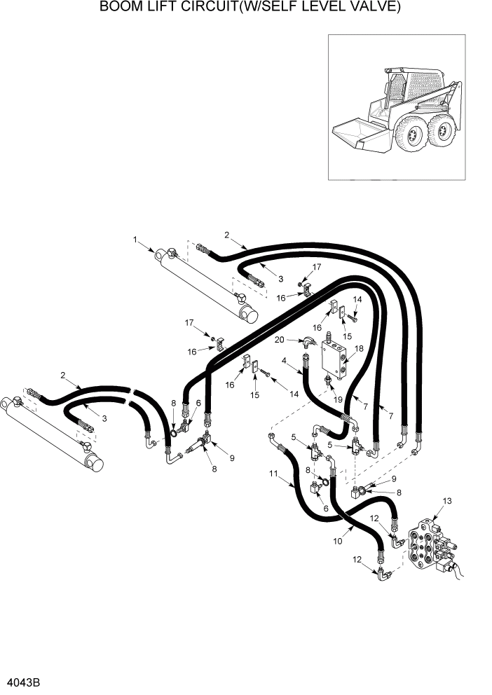 Схема запчастей Hyundai HSL1200T - PAGE 4043B BOOM LIFT CIRCUIT(W/SELF VEVEL VALVE) ГИДРАВЛИЧЕСКАЯ СИСТЕМА