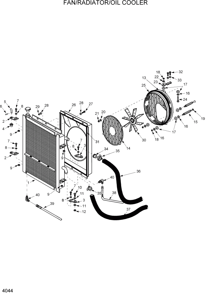 Схема запчастей Hyundai HSL1200T - PAGE 4044 FAN/RADIATOR/OIL COOLER ГИДРАВЛИЧЕСКАЯ СИСТЕМА