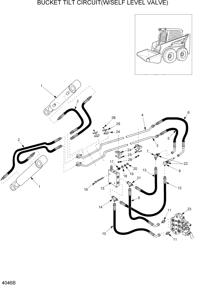 Схема запчастей Hyundai HSL1200T - PAGE 4046B BUCKET TILT CIRCUIT(W/SELF LEVEL VALVE) ГИДРАВЛИЧЕСКАЯ СИСТЕМА