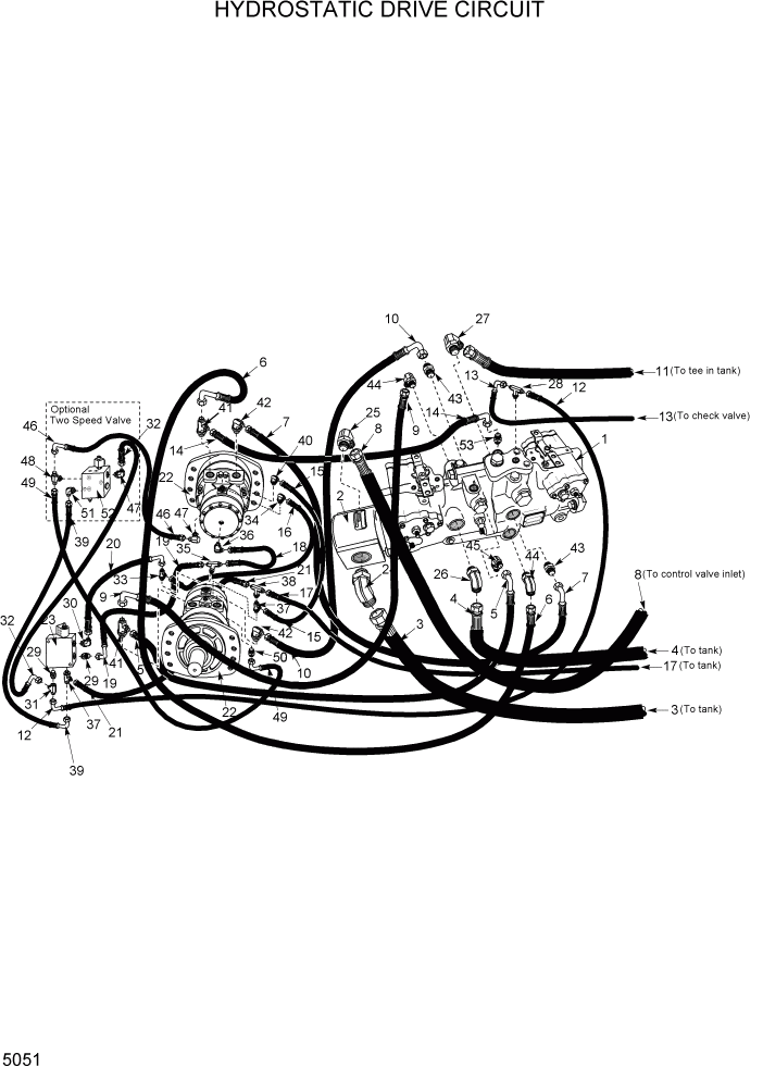 Схема запчастей Hyundai HSL1200T - PAGE 5051 HYDROSTATIC DRIVE CIRCUIT ГИДРОСТАТИЧЕСКАЯ СИСТЕМА ПРИВОДОВ