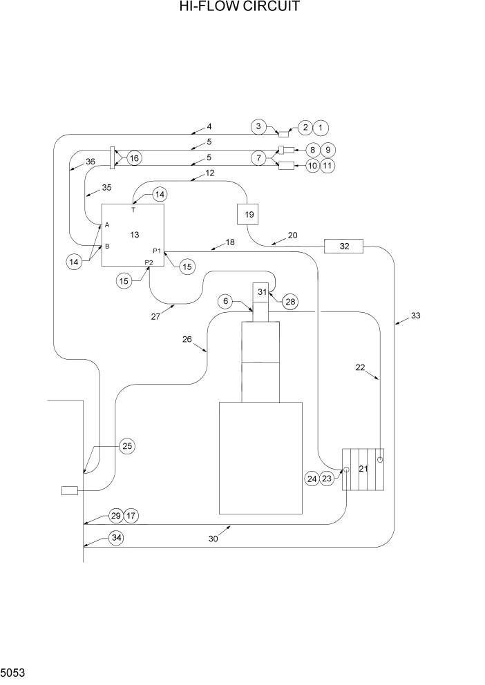 Схема запчастей Hyundai HSL1200T - PAGE 5053 HI-FLOW CIRCUIT ГИДРОСТАТИЧЕСКАЯ СИСТЕМА ПРИВОДОВ