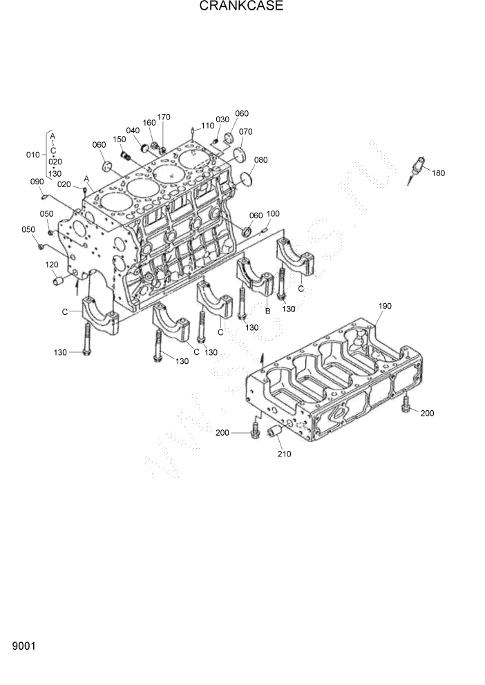 Схема запчастей Hyundai HSL1200T - PAGE 9001 CRANKCASE ДВИГАТЕЛЬ БАЗА